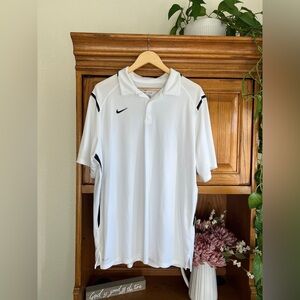 Nike Men's White Dri-fit Polo with Black Accents XL